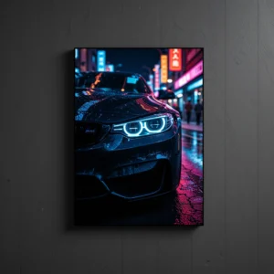 BMW M4 - Wood Neon Car Poster